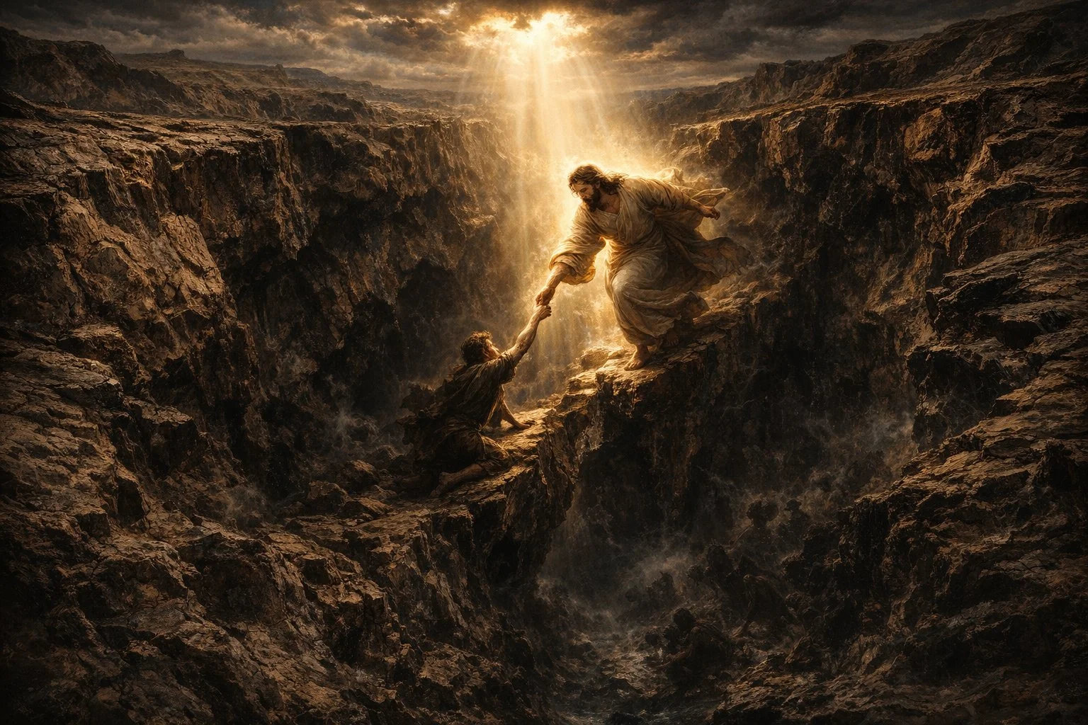 Христос протягивает руку человеку над бездной